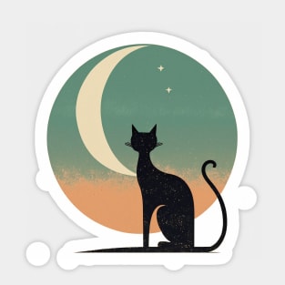 Modern Cat and the Moon Sticker